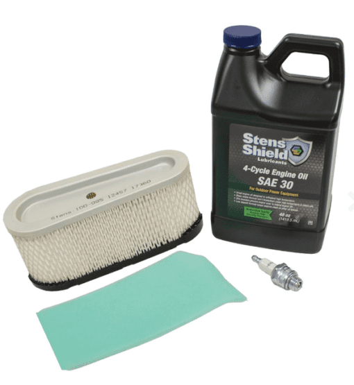 A kit includes a filter, oil and grease.