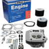 A kit with many parts and components for engine maintenance.