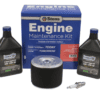 A kit with two cans of engine oil and an air filter.