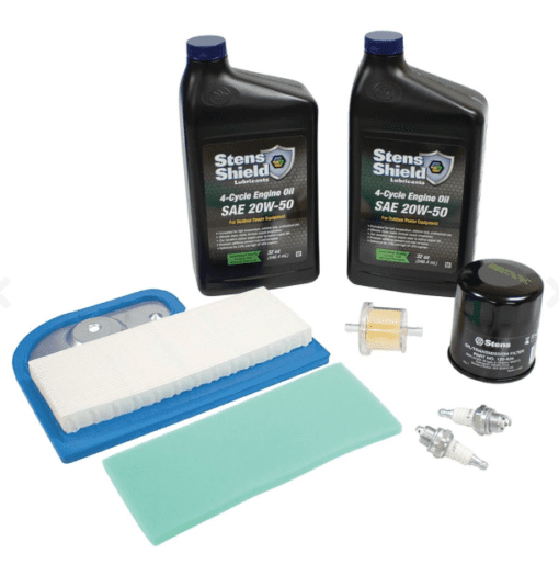 A kit with two bottles of oil, filter and some other items.