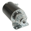 A black motor with a metal base and a white knob.