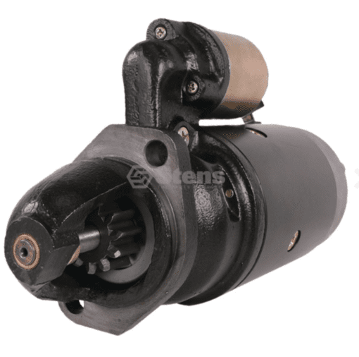 A black starter motor is shown with the cap removed.